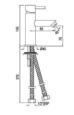 Bản vẽ kỹ thuật vòi chậu rửa mặt màu chrome Ấn Độ Jaquar FLR-CHR-5025BV