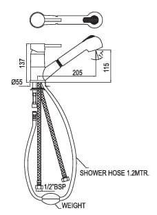 Bản vẽ kỹ thuật vòi bếp nóng lạnh dây rút Ấn Độ Jaquar FLR-CHR-5177BV