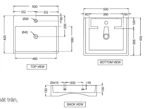 Chậu rửa đặt bàn chữ nhật Ấn Độ màu trắng Jaquar FLS-WHT-5935