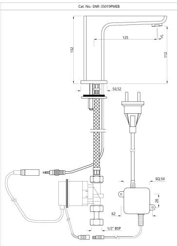 Bản vẽ kỹ thuật vòi chậu rửa mặt cảm biến dùng pin Ấn Độ Jaquar SNR-CHR-35019PM