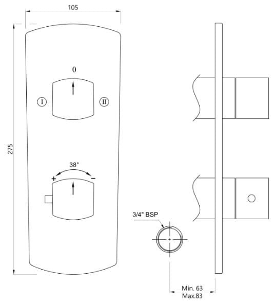Bản vẽ kỹ thuật mặt nạ sen nhiệt độ âm tưởng Ấn Độ màu chrome Jaquar KUP-CHR-35681KPM