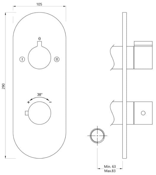 Bản vẽ kỹ thuật mặt nạ sen nhiệt độ âm tưởng Ấn Độ màu chrome Jaquar LAG-BGP-91681NK