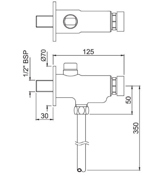 Bản vẽ kỹ thuật van xả bồn tiểu nhấn mạ chrome Ấn Độ Jaquar PRS-CHR-077V