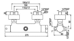 Bản vẽ kỹ thuật củ sen ổn nhiệt đa năng màu chrome Ấn Độ Jaquar FLR-CHR-5653V