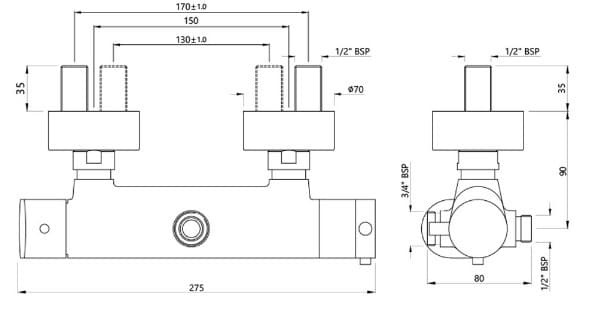 Bản vẽ kỹ thuật củ sen ổn nhiệt đa năng màu chrome Ấn Độ Jaquar OPP-ACR-15653PM