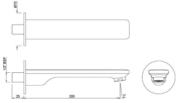 Bản vẽ kỹ thuật vòi xả bồn âm tường màu đen chrome Ấn Độ Jaquar SPJ-BCH-91429V