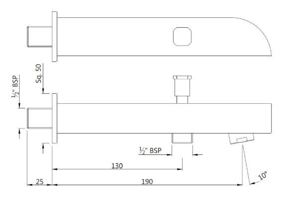 Bản vẽ kỹ thuật vòi xả bồn âm tường màu chrome Ấn Độ Jaquar SPJ-BLM-85463