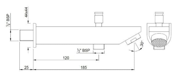 Bản vẽ kỹ thuật vòi xả bồn âm tường màu chrome Ấn Độ Jaquar SPJ-CHR-37463