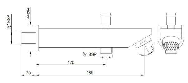 Bản vẽ kỹ thuật vòi xả bồn âm tường màu chrome Ấn Độ Jaquar SPJ-CHR-37463
