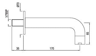 Bản vẽ kỹ thuật vòi xả bồn âm tường màu chrome Ấn Độ Jaquar SPJ-CHR-5429SV