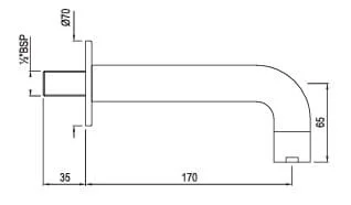 Bản vẽ kỹ thuật vòi xả bồn âm tường màu chrome Ấn Độ Jaquar SPJ-CHR-5429SV