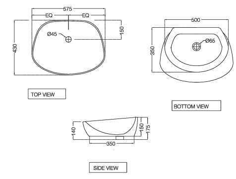 Bản vẽ kỹ thuật chậu dương bàn đá Ấn Độ màu xám mờ Jaquar ACS-WHM-87901