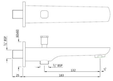 Bản vẽ kỹ thuật vòi xả bồn âm tường màu chrome Ấn Độ Jaquar SPJ-BCH-35463PM