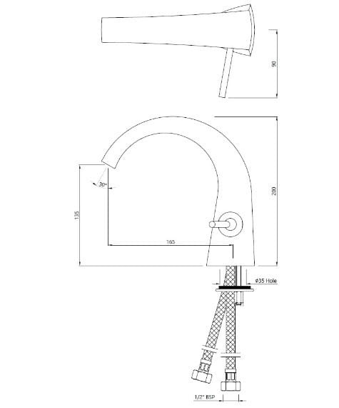 Bản vẽ kỹ thuật vòi chậu rửa màu đồng đỏ Ấn Độ Jaquar ARC-ACR-87011B