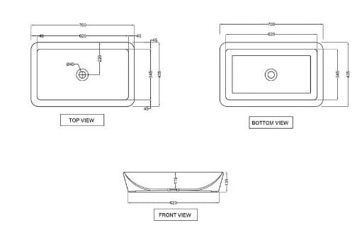 Bản vẽ kỹ thuật chậu dương bàn đá Ấn Độ màu trắng Jaquar ARS-WHT-39903