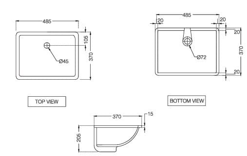 Bản vẽ kỹ thuật chậu âm bàn đá Ấn Độ màu trắng mờ Jaquar CNS-WHT-701V
