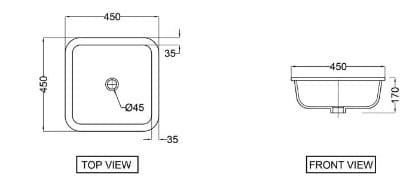 Bản vẽ kỹ thuật chậu âm bàn đá Ấn Độ màu trắng mờ Jaquar LAS-WHM-91701; 