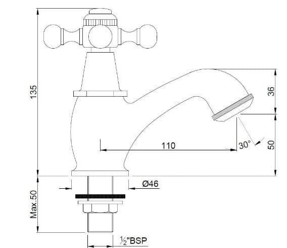 Bản vẽ kỹ thuật vòi chậu rửa mặt lạnh màu đồng cổ Ấn Độ Jaquar QQT-ABR-7011