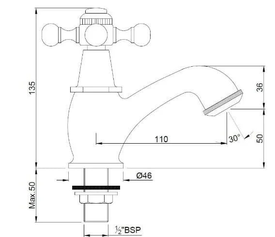 Bản vẽ kỹ thuật vòi chậu rửa mặt lạnh thép không gỉ Ấn Độ Jaquar QQT-SSF-7011