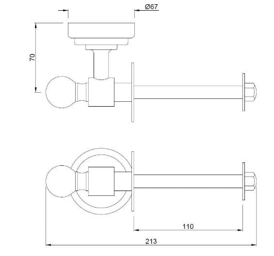 Bản vẽ kỹ thuật móc treo giấy vệ sinh màu đen chrome Ấn Độ Jaquar AQN-BCH-7751