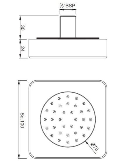 Bản vẽ kỹ thuật bát sen âm tường Ấn Độ thép không gỉ Jaquar BSH-SSF-1751