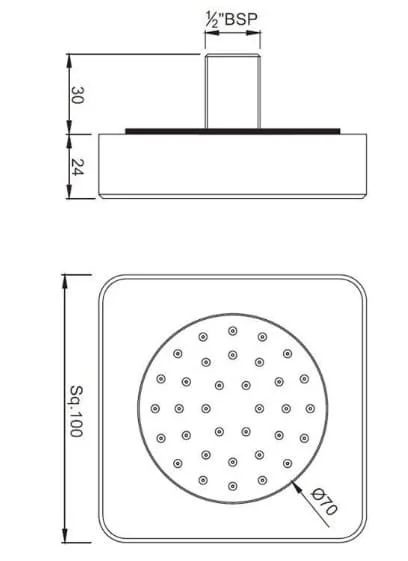 Bản vẽ kỹ thuật bát sen âm tường Ấn Độ thép không gỉ Jaquar BSH-SSF-1751