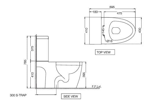 Bản vẽ kỹ thuật bồn cầu 2 khối nắp rơi êm Ấn Độ Jaquar CNS-WHT-757NS300SPPZV