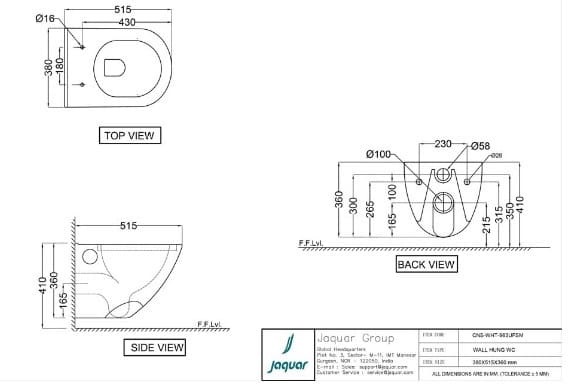 Bồn cầu treo tường không vành màu trắng Jaquar CNS-WHT-963UFSM