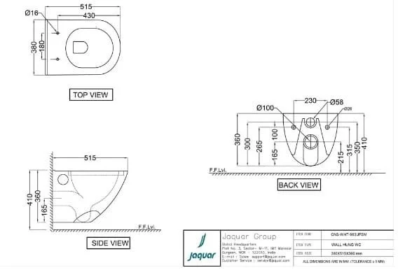 Bồn cầu treo tường không vành màu trắng Jaquar CNS-WHT-963UFSM