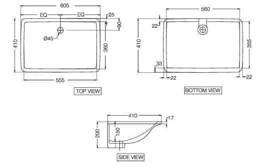Bản vẽ kỹ thuật chậu âm bàn đá Ấn Độ màu trắng Jaquar FNS-WHT-40701