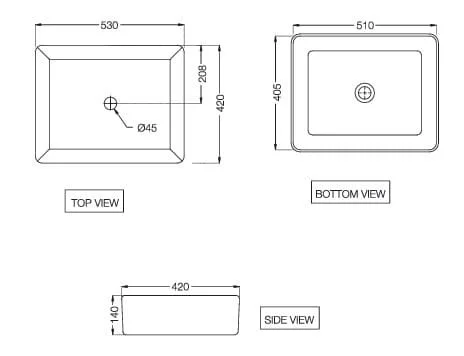 Bản vẽ kỹ thuật chậu dương bàn đá Ấn Độ màu xám mờ Jaquar JDS-GRM-25907N