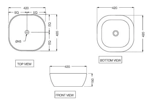 Bản vẽ kỹ thuật chậu dương bàn đá Ấn Độ màu xám mờ Jaquar JDS-GRM-25911