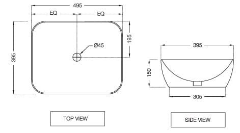 Bản vẽ kỹ thuật chậu dương bàn đá Ấn Độ màu trắng mờ Jaquar JDS-WHM-25909
