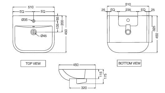 Bản vẽ kỹ thuật chậu rửa bán âm bàn Ấn Độ màu trắng Jaquar JDS-WHT-25503
