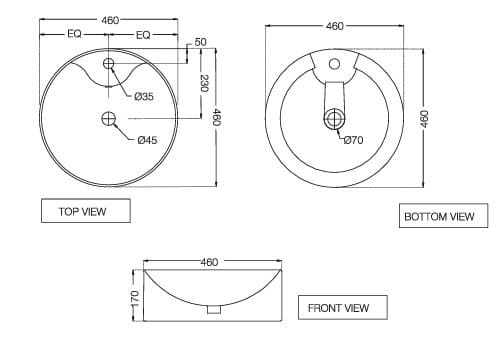 Bản vẽ kỹ thuật chậu dương bàn đá Ấn Độ màu trắng Jaquar JDS-WHT-25935