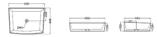 Bản vẽ kỹ thuật chậu dương bàn đá Ấn Độ màu xám mờ Jaquar KUS-GRM-35933PM