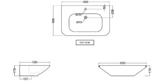Bản vẽ kỹ thuật chậu rửa dương bàn đá Ấn Độ màu đen mờ Jaquar LAS-BLM-91933