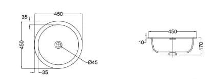 Bản vẽ kỹ thuật chậu âm bàn đá Ấn Độ màu trắng mờ Jaquar LAS-WHM-91707