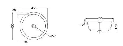 Bản vẽ kỹ thuật chậu âm bàn đá Ấn Độ màu trắng mờ Jaquar LAS-WHM-91707