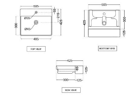 Bản vẽ kỹ thuật chậu rửa bán âm Ấn Độ màu trắng Jaquar JDS-WHT-25505