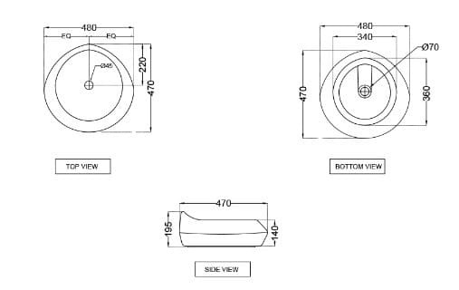 Bản vẽ kỹ thuật chậu rửa dương bàn đá Ấn Độ màu trắng Jaquar JDS-WHT-25903