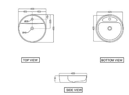 Bản vẽ kỹ thuật chậu rửa dương bàn đá Ấn Độ màu trắng Jaquar JDS-WHT-25939