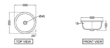 Bản vẽ kỹ thuật chậu âm bàn đá Ấn Độ màu trắng mờ Jaquar LAS-WHM-91705