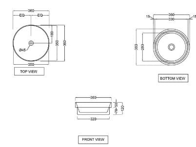 Bản vẽ kỹ thuật chậu rửa dương bàn đá Ấn Độ màu đen mờ Jaquar SLS-BLM-6905