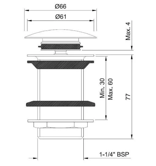 Bản vẽ kỹ thuật đầu xả nhấn có tràn màu than chì Ấn Độ Jaquar ALD-GRF-727