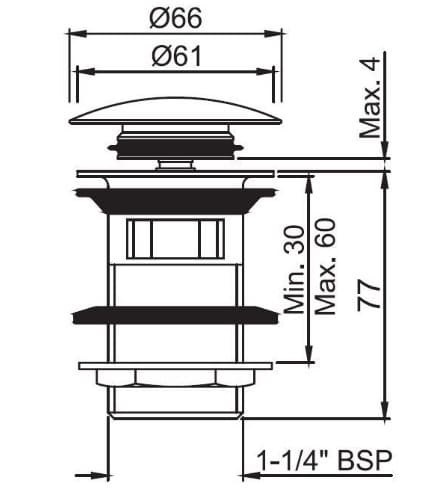 Bản vẽ kỹ thuật đầu xả nhấn có tràn màu than chì Jaquar ALD-GRF-729