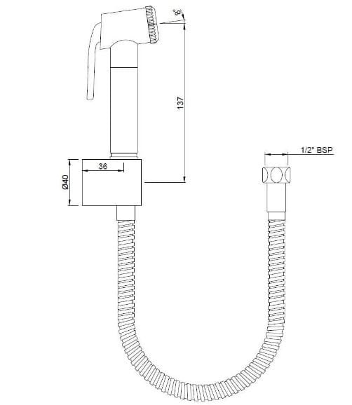 Bản vẽ kỹ thuật vòi xịt inox dây mềm mạ than chì Ấn Độ Jaquar ALD-GRF-573M