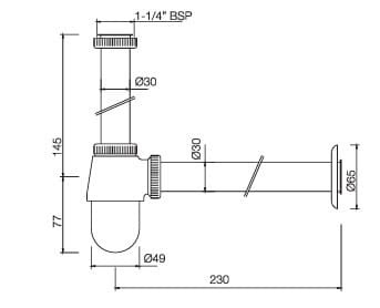 Bản vẽ kỹ thuật ống thải lavabo màu đồng cổ Ấn Độ Jaquar ALE-CHR-773ML190X125V