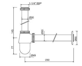 Bản vẽ kỹ thuật ống thải lavabo màu đồng cổ Ấn Độ Jaquar ALE-CHR-773ML190X125V