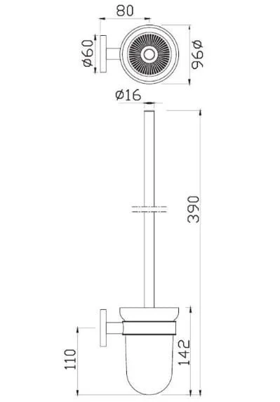 Bản vẽ kỹ thuật giá đỡ và chổi cọ bồn vệ sinh mạ than chì Jaquar ACN-GRF-1143N